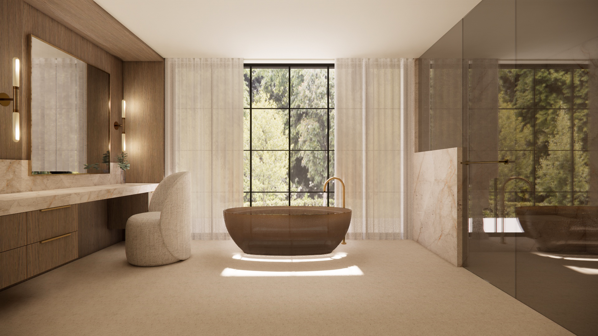 Conceptual bathroom rendering by Rockwell Interiors